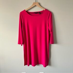 Susan Graver Everyday Women's Dress Tunic Deep Pink Liquid Knit 3/4 Sleeve M